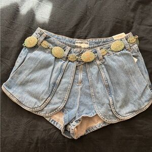 Free People Blue Denim Shorts with Decorative Belt NWT belt included!